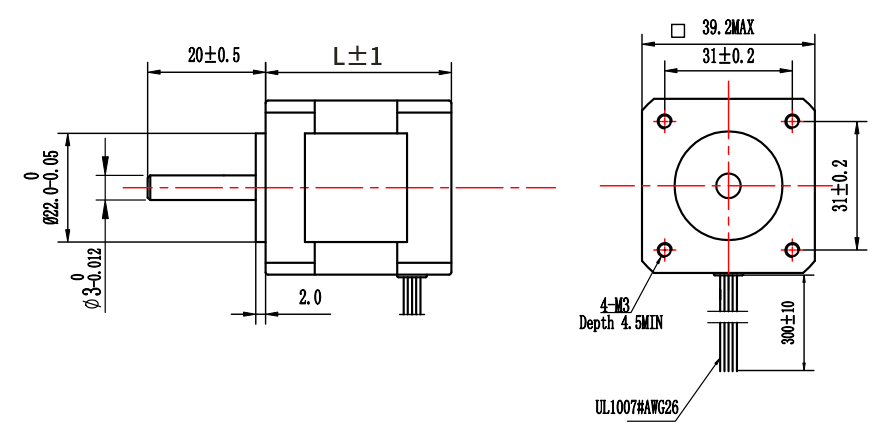 -Nema 16 39×39mm 1.8° High Torque Hybrid Stepper Motor - Henghe